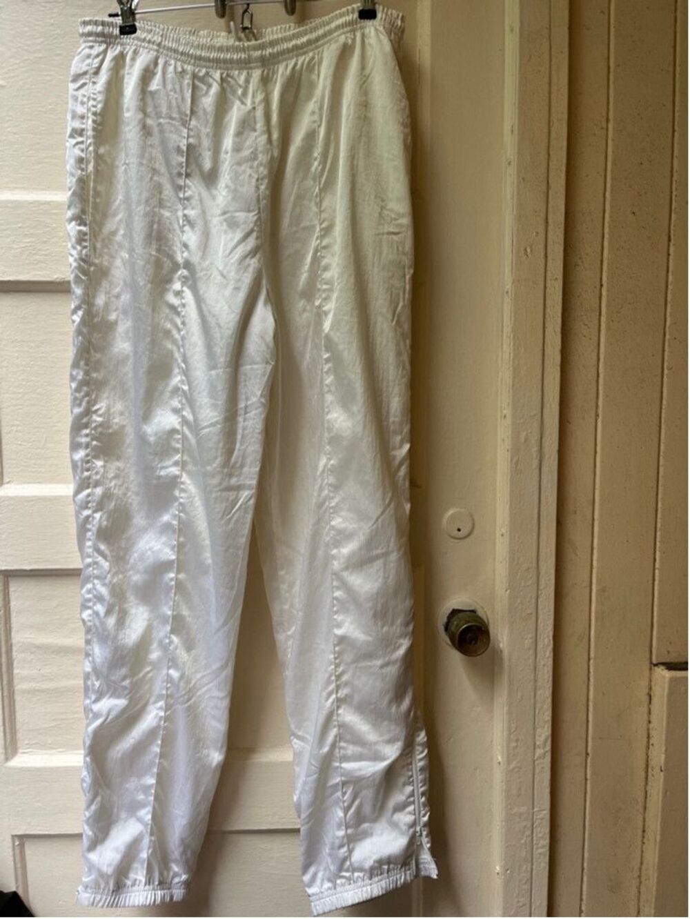 Vtg 80s Womens Jogger pants M White Satin Minimalist Athleisure Streetwear Urban